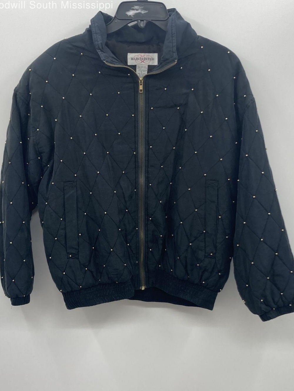 NWT Vintage 80’s 100% Silk Marguerite Li Quilted Studded Bomber Jacket Sz L